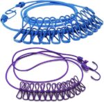 Elastic Cloth Hanging Rope for Cloth Drying with 12 Clips