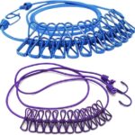 Elastic Cloth Hanging Rope for Cloth Drying with 12 Clips